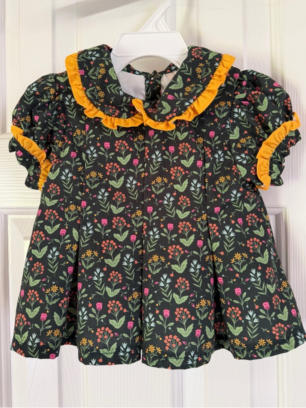 Smockingbird Girls 12M Floral Print Peter Pan Collared Dress with Ruffle Accents